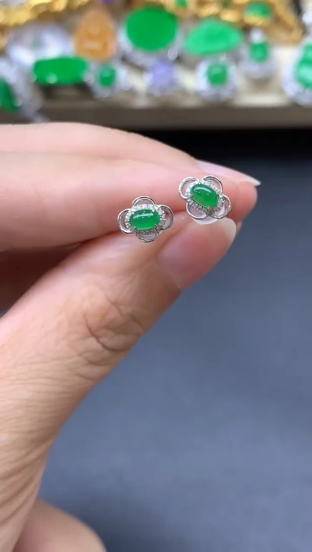 翡翠18K金镶嵌耳饰346-中国好珍宝