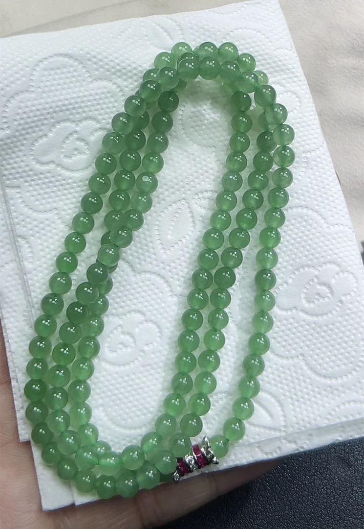 天然翡翠A货冰种绿底色圆珠卡5.0mm项链女士百搭款