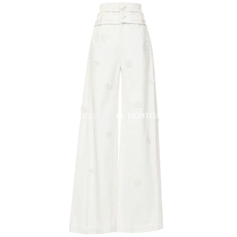 【小调圆舞曲】高腰雏菊立体装饰牛仔阔腿裤 S0138