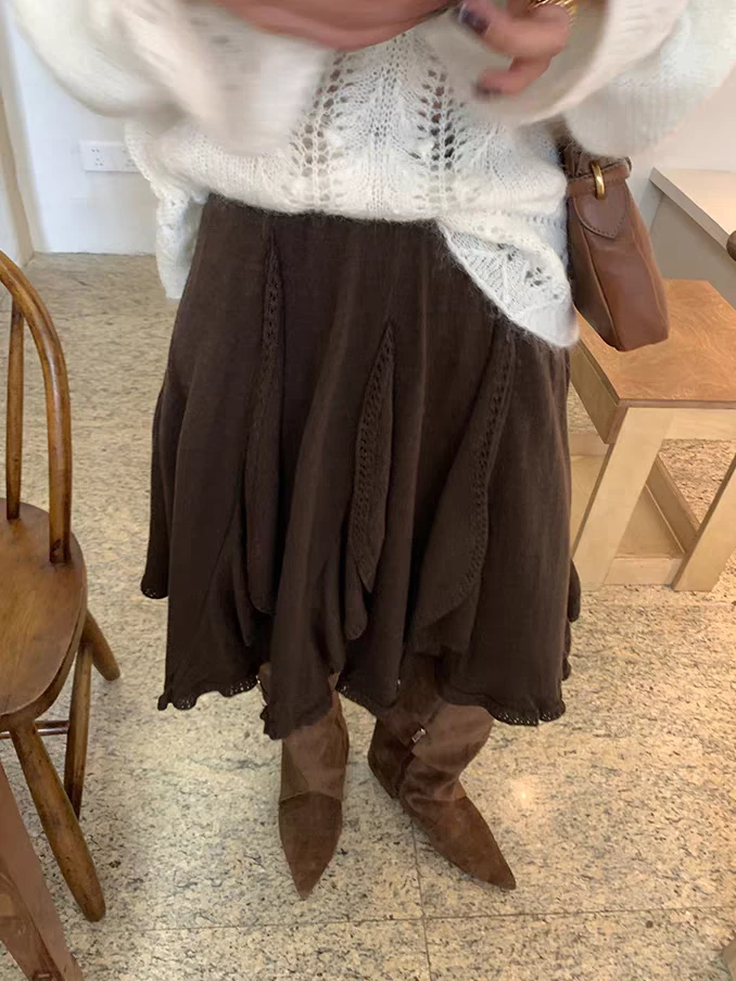 甜粿妹妹 秋冬复古百搭慵懒裙摆垂坠质感十足针织半身裙