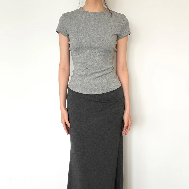 金靖同款自制“沙漏”基础小圆领短袖新款正肩夏季T恤显瘦修身灰色