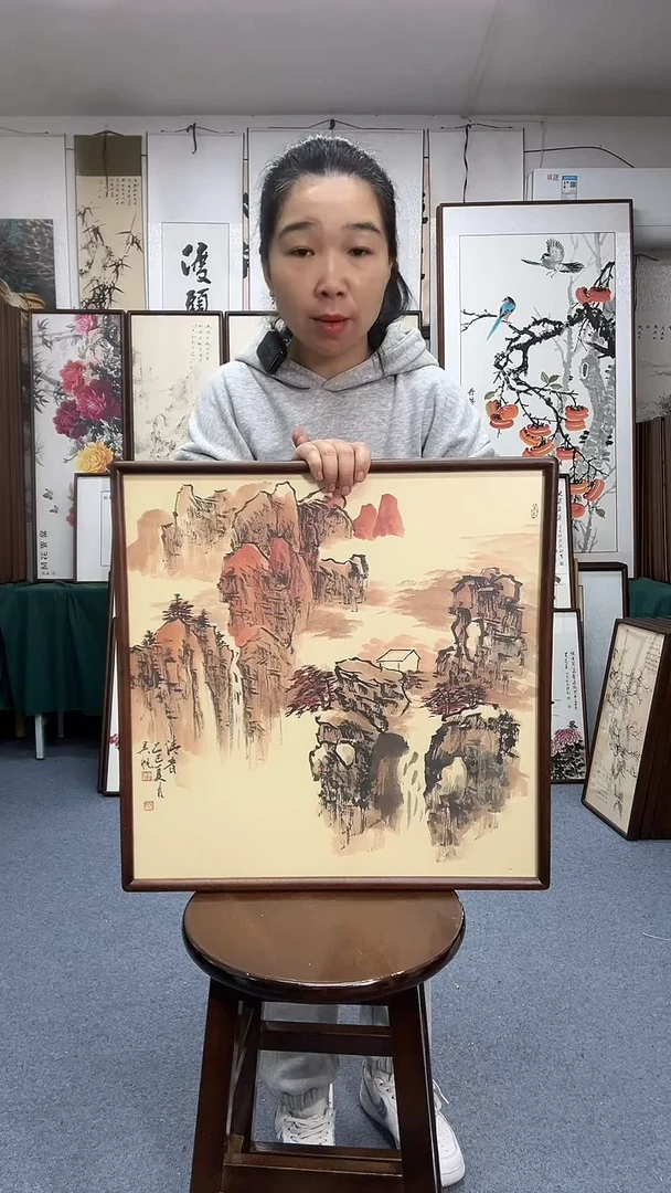 国画52*52实木画框京东包邮手绘