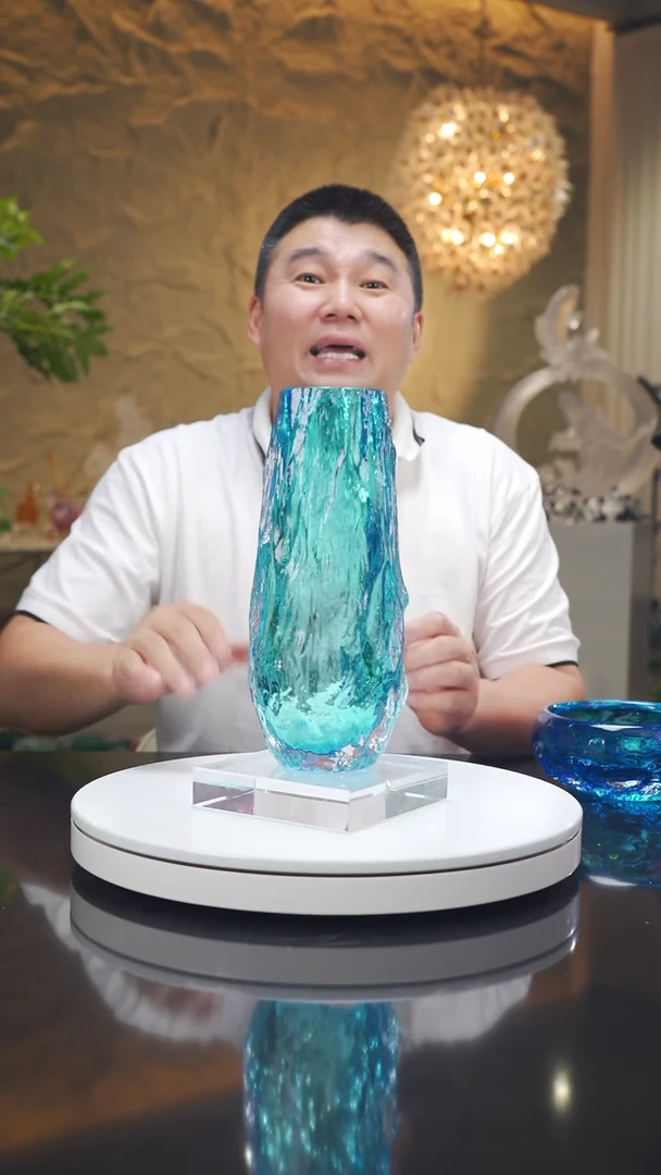 琉璃手工艺品福利天空蓝树纹花瓶