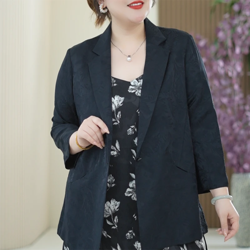 新款轻奢西服100%人丝提花缎暗纹新中式高级感大码夏季西装外套女