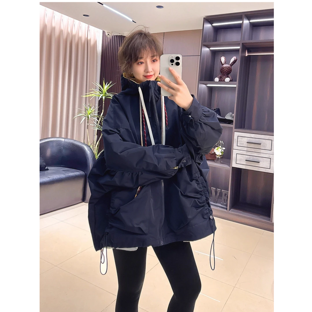 2025春秋新款连帽彩绳休闲宽松上衣女时尚高级感洋气工装百搭风衣