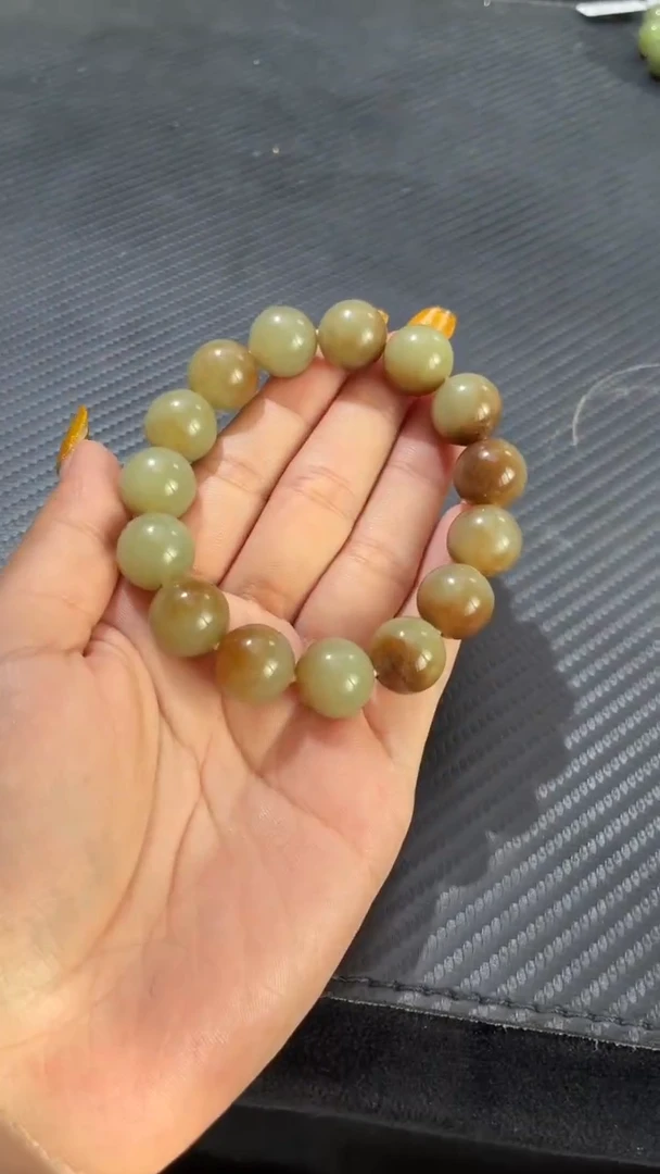 未镶嵌手链和田玉若羌卡14手串微色差