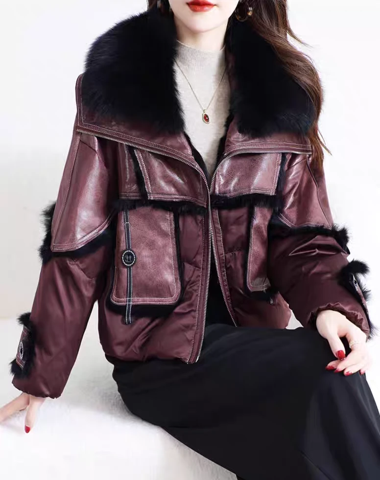 2025新款大狐狸毛领中长款羽绒胆皮草外套