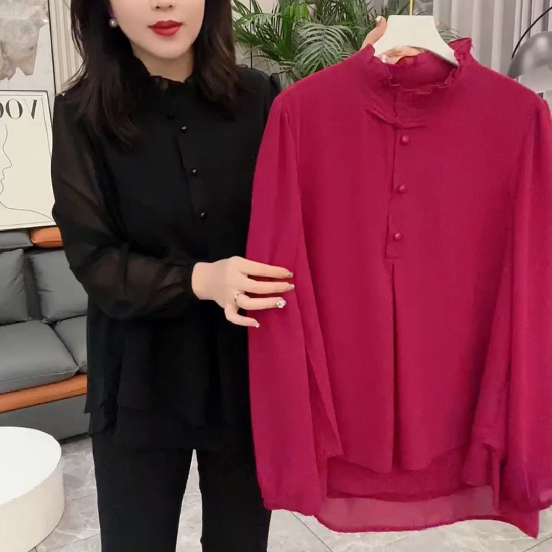 2025新款时尚百搭花边领长袖女装