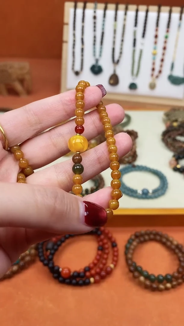 手链蜜蜡未镶嵌单圈蜜蜡05和田玛瑙手串