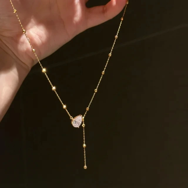 坠链均925银 细闪水滴925银项链气质轻奢时尚百搭复古小众