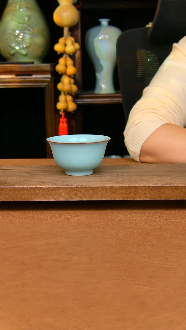 瓷片压手杯全手工原矿天青不完美