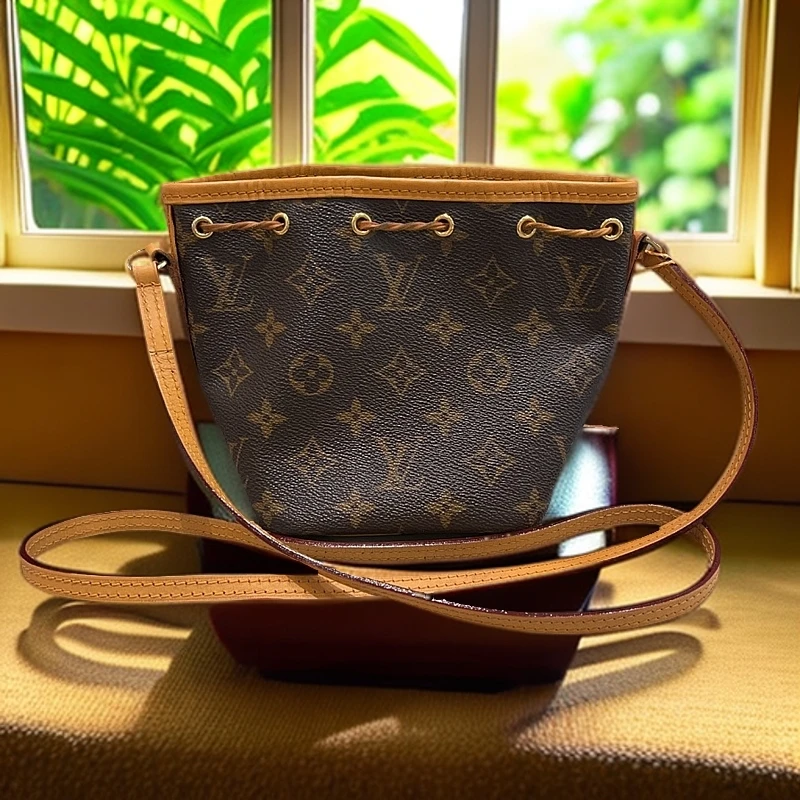 95新 LouisVuitton/路易威登 老花nano抽绳水桶1150 5972