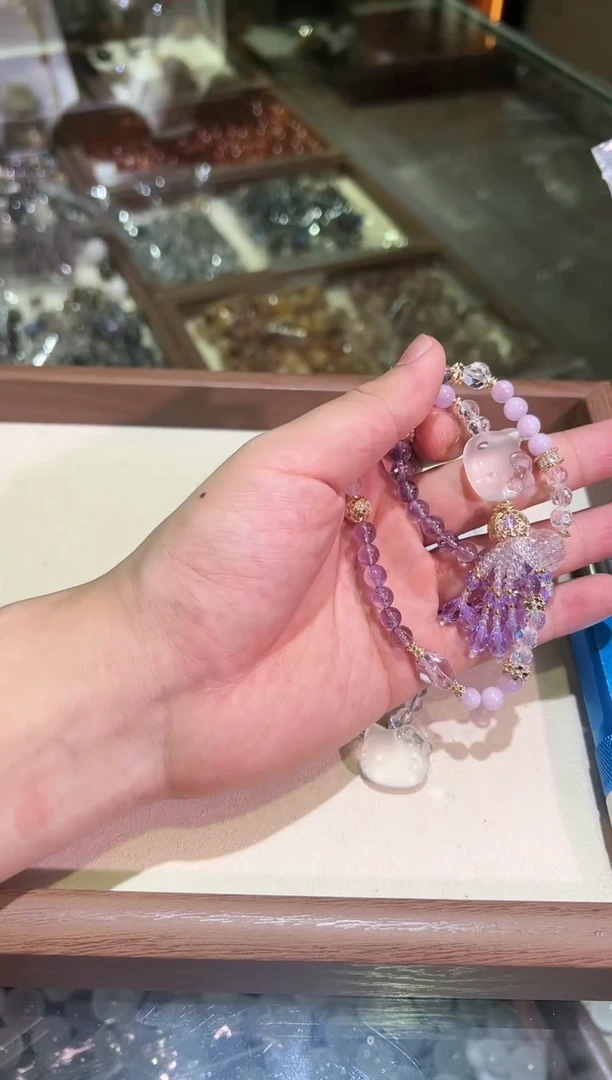 紫晶手链未镶嵌小猫紫水双圈DIY（多样性发一）