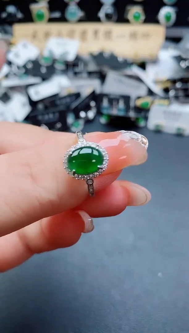 银S925镶嵌戒指翡翠1