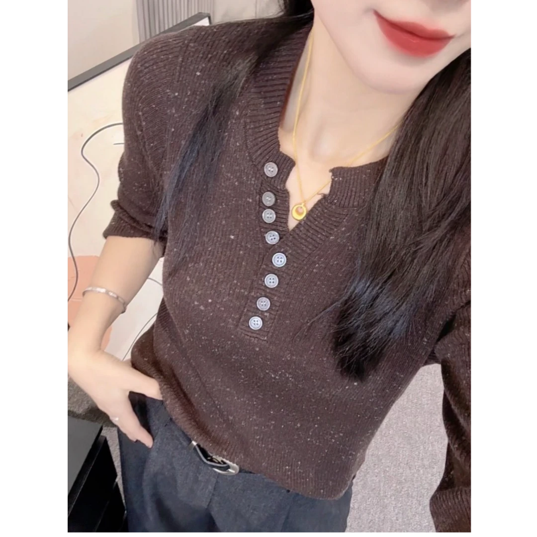 【唯美女装】扎染撞色～纽扣设计显瘦百搭针织毛衣