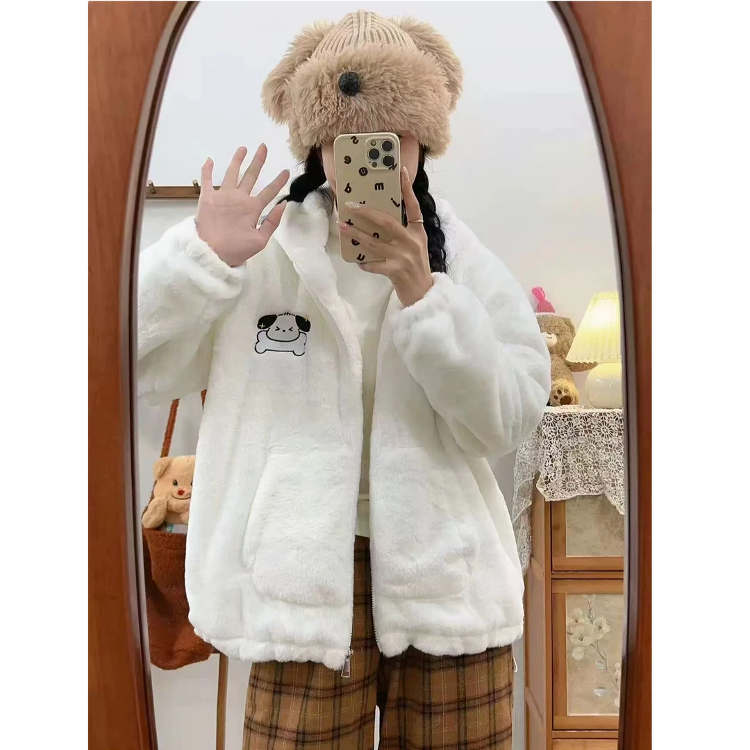 秋冬连帽可爱耳朵小狗刺绣减龄毛茸茸外套5002