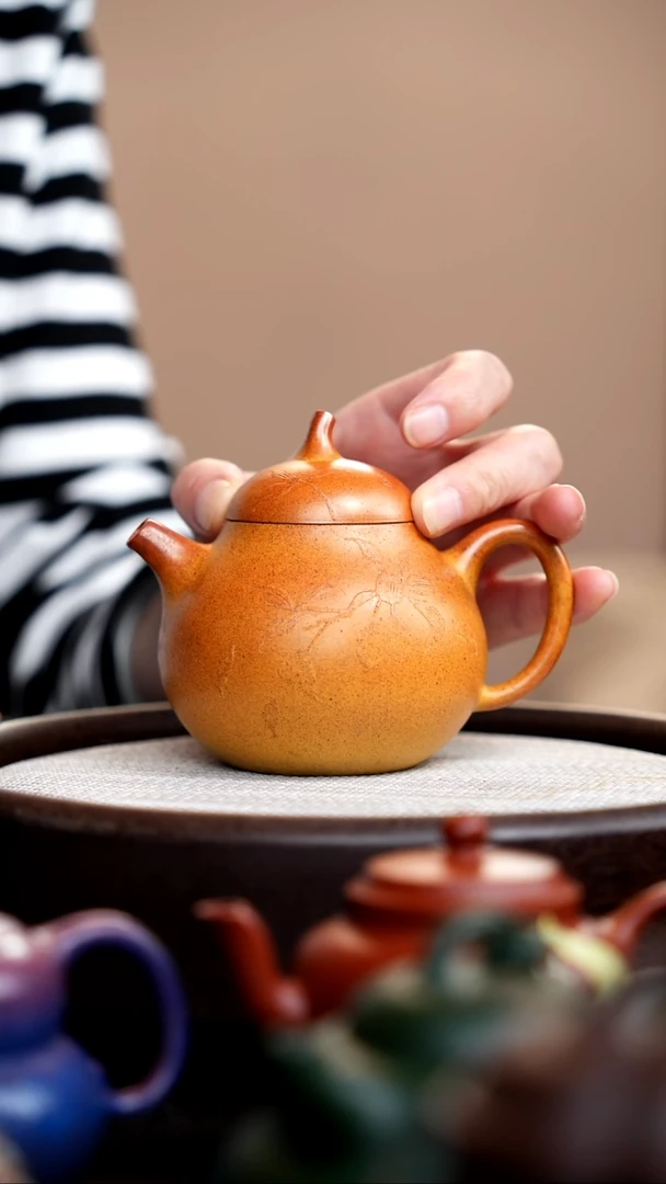 茶壶紫砂柴烧茄瓜刻字