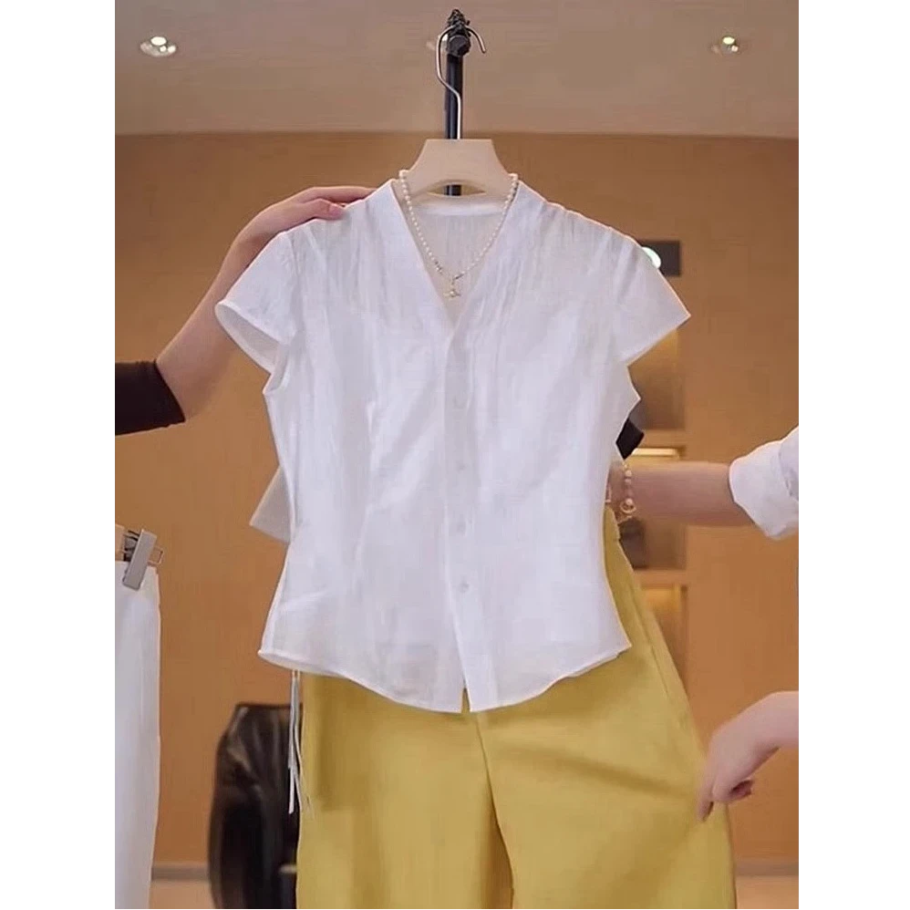 薄款老钱风时髦洋气短袖衬衫女2025夏季新款修身显瘦百搭舒适