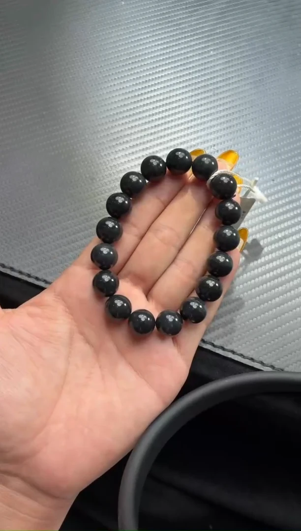 未镶嵌手链和田玉（墨玉）若羌毛毛矿青花手串卡12微色差