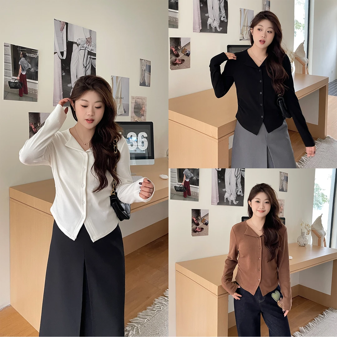 裂渡宣宣【拥抱】微胖大码女秋时尚气质百搭显瘦针织小衫ZY508F39