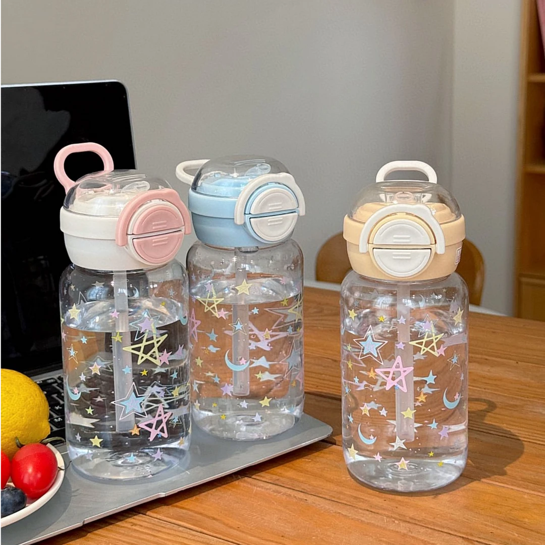 2025新款简约水杯女生高颜值学生便携大容量塑料吸管杯夏季双饮杯