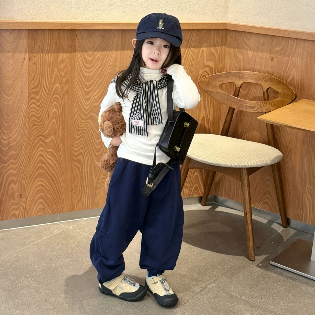 甜小七2025秋季新款女童韩版休闲条纹帽子披肩圆领T恤束脚裤套装