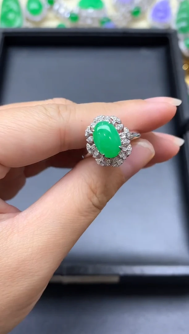 18K金镶嵌戒指翡翠609-中国好珍宝