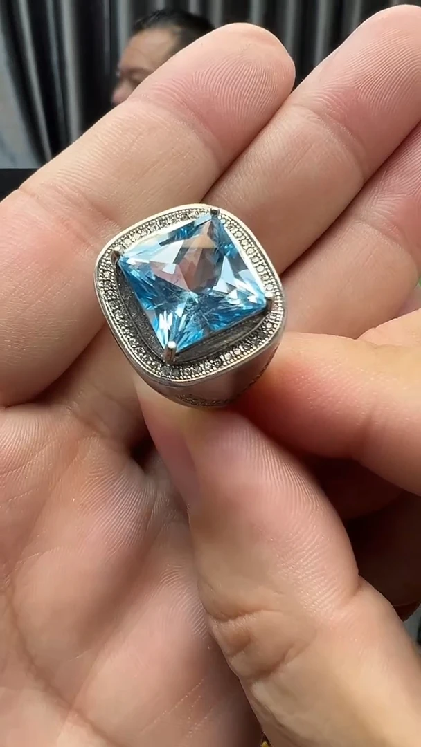 银S925镶嵌戒指托帕石托帕石戒指