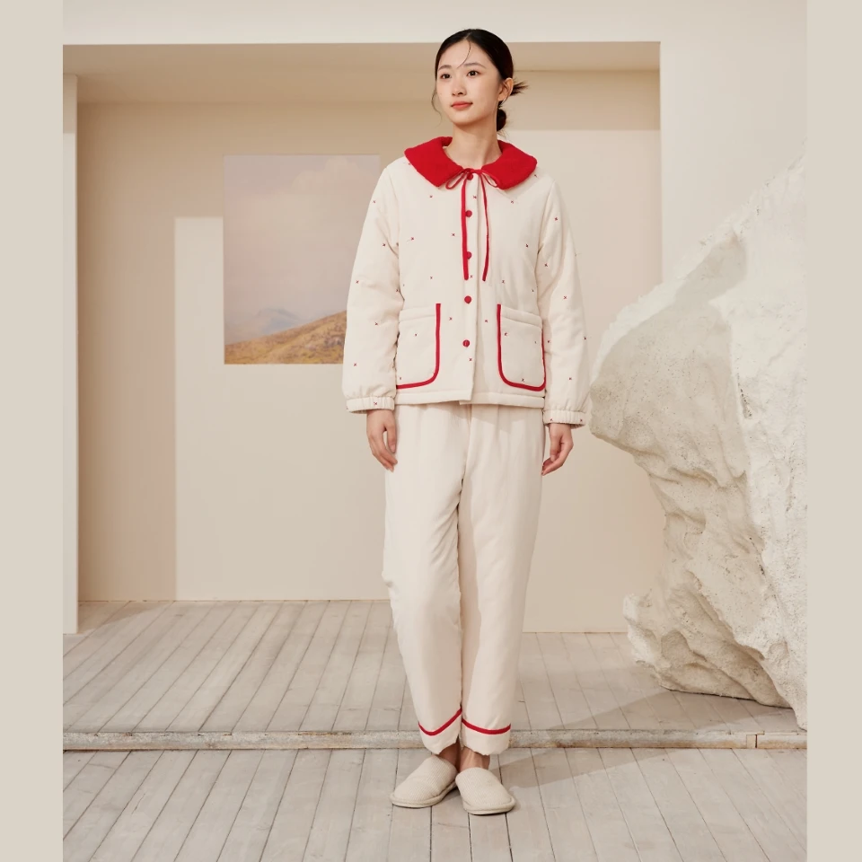 flossy弗劳思女士冬季三层加绒加厚时尚保暖家居服套装B34Q251
