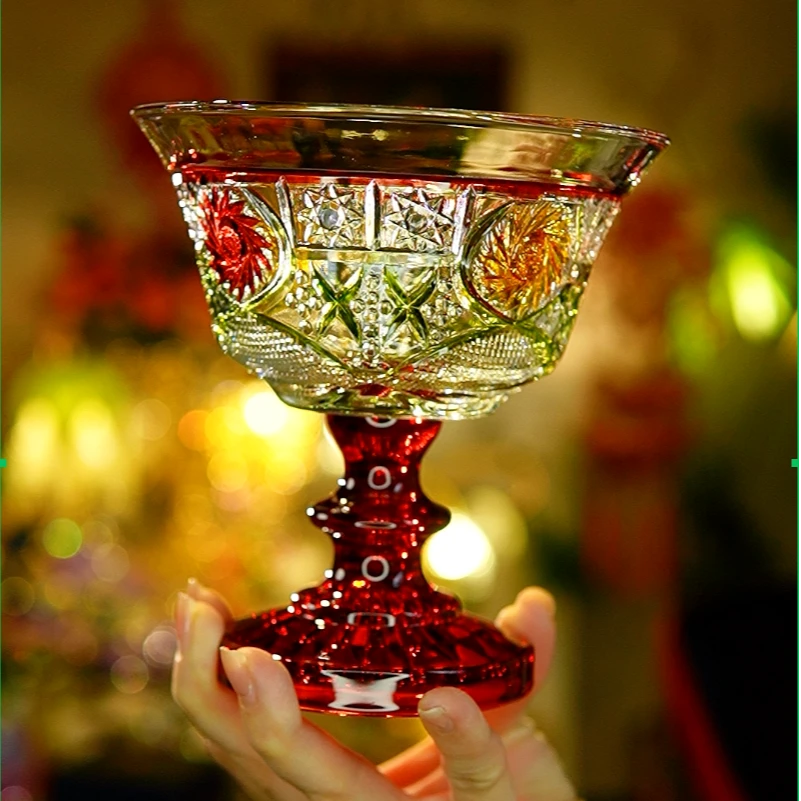 [两只装]彩色太阳花高脚水晶玻璃零食盘盘水果点心盘