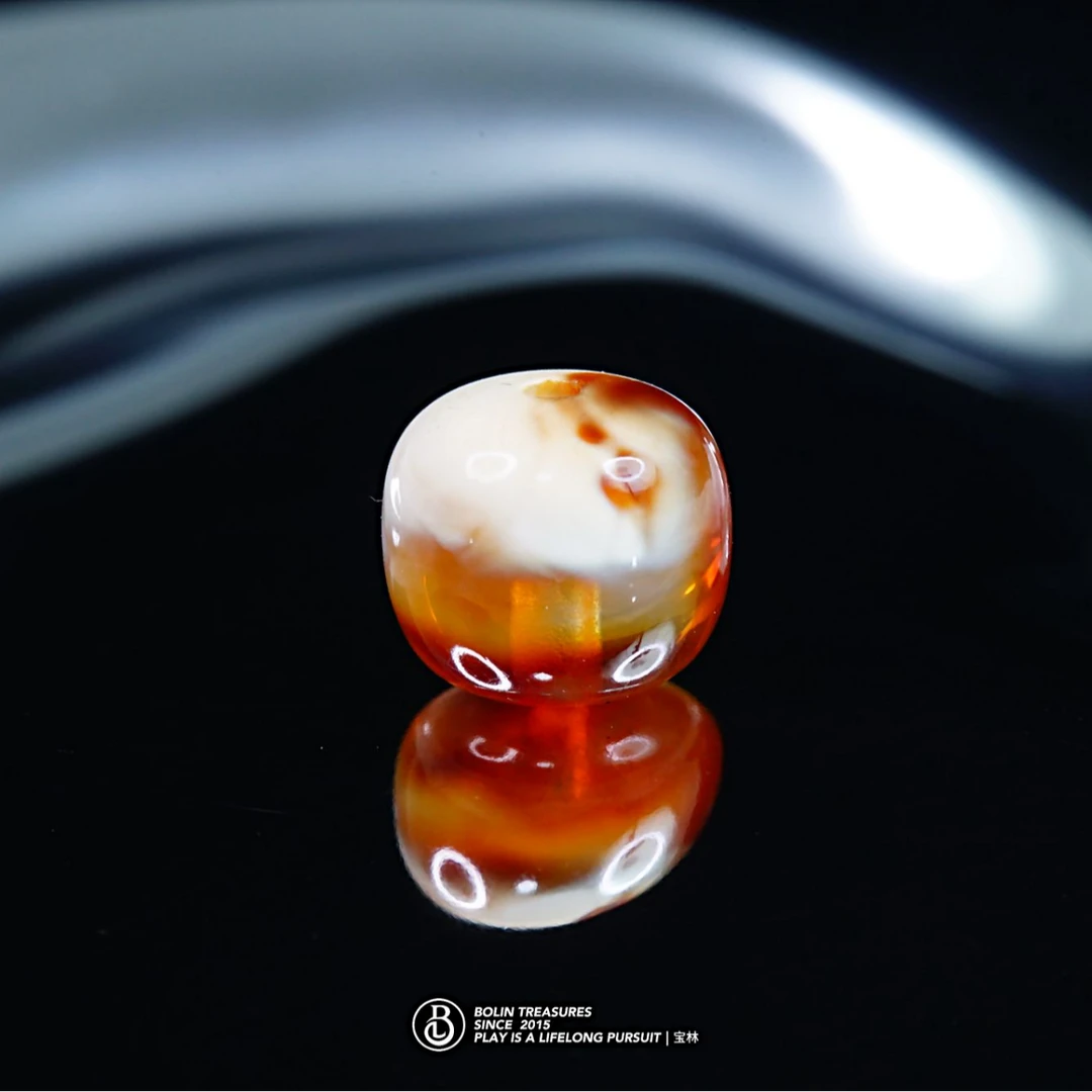 9.1mm红白彩沁溶洞荧光老型l 天然琥珀蜜蜡精工手作文玩配饰