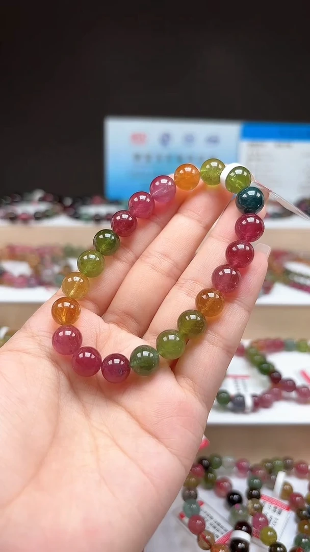 【闪购商品】碧玺手串未镶嵌9.3mm艳丽彩虹色玻璃体单圈手串