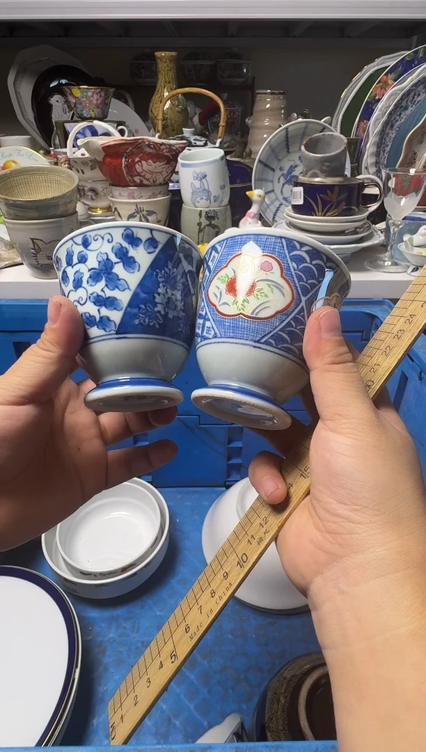 中古瓷器，默认微瑕-一对18，漂亮的杯子