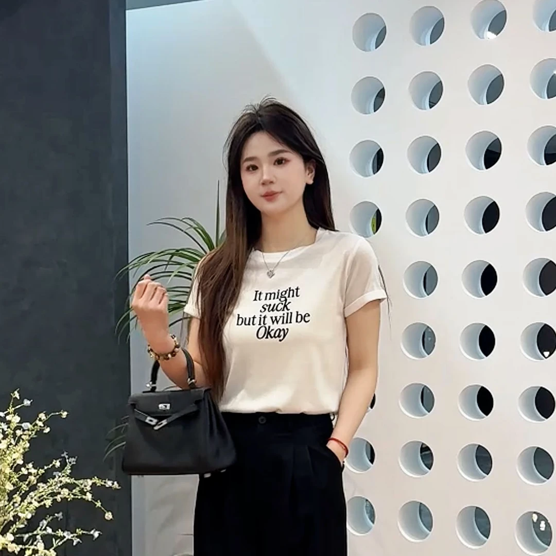 宿慕SUMU 女款T恤 3-23春季2025新款时尚百搭休闲短袖M000OL
