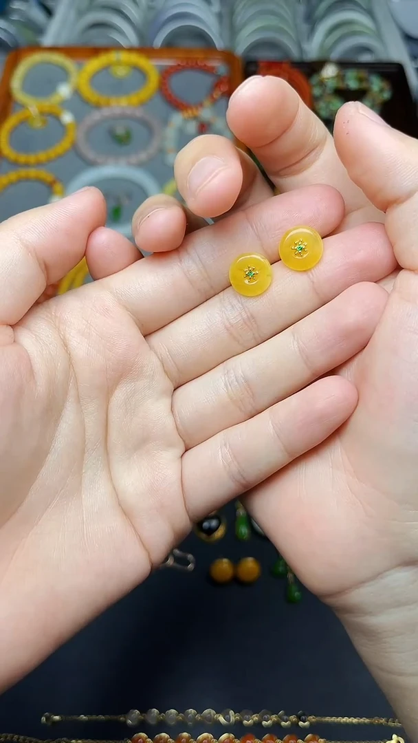蜜蜡银S925镶嵌耳饰耳钉 06