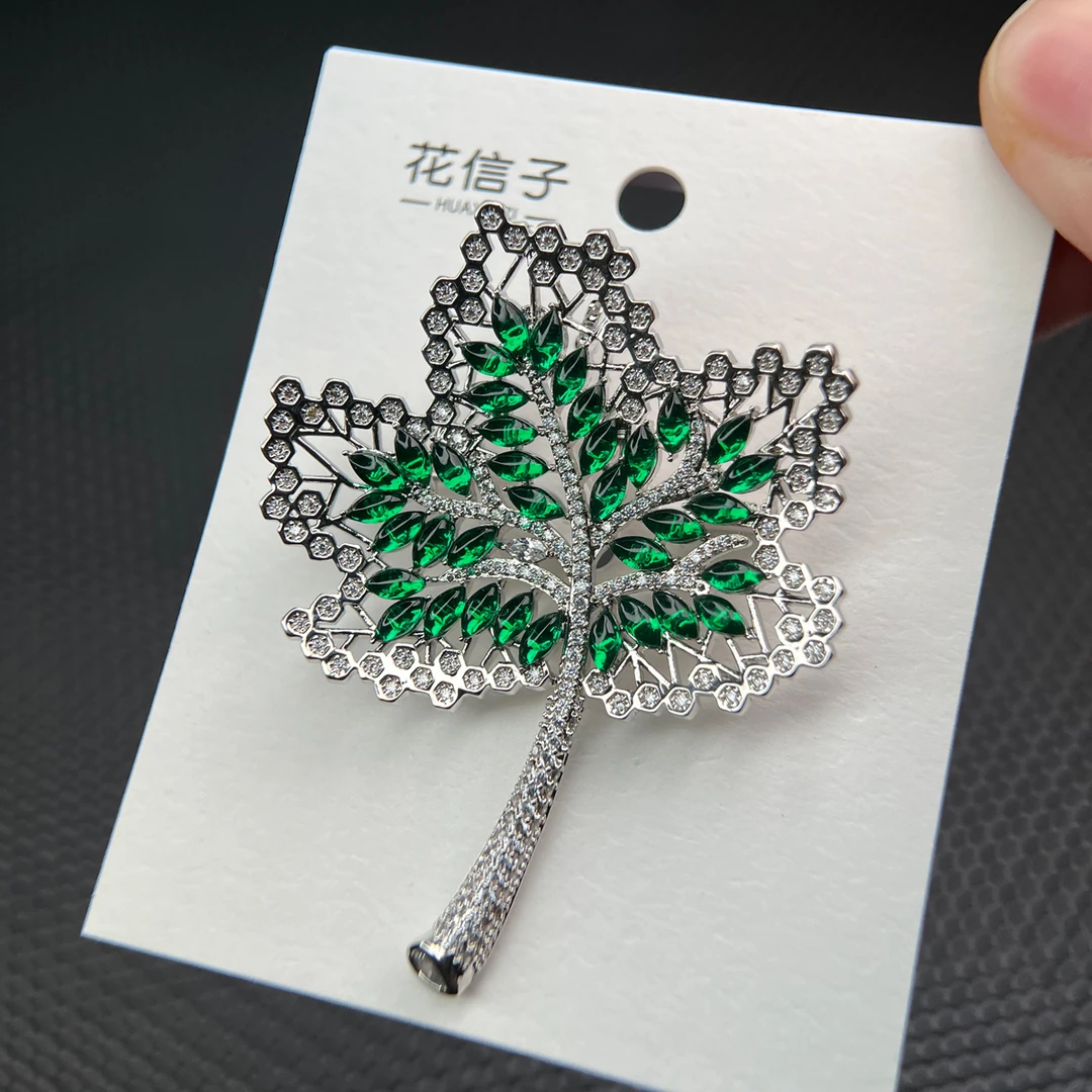 铜琉璃胸针 6755 绿点枫叶 双11新品小众ins轻奢西装胸花