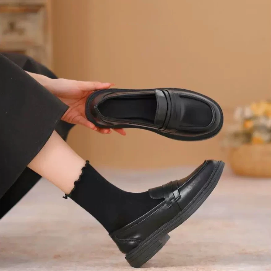 （真软皮撤柜）2025春季新款女英伦风时尚百搭舒适乐福鞋软底软面