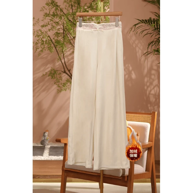 《 云去无痕-加绒休闲裤》2025年秋冬新款刺绣加绒加厚高腰显瘦百