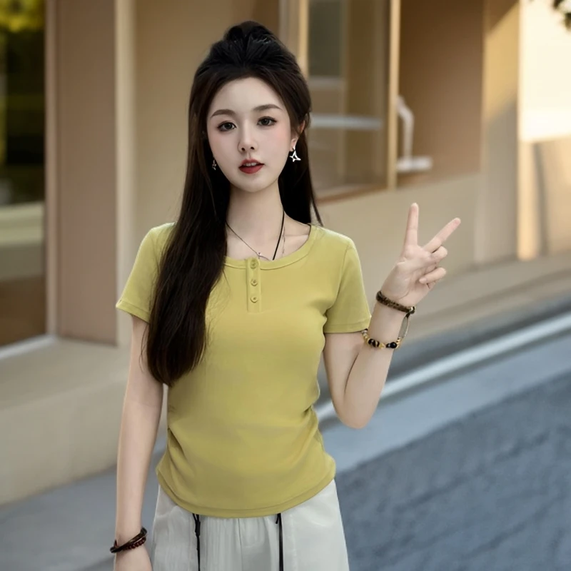 宿慕SUMU女装正肩短袖T恤夏季2025新款韩版短款上衣洋气衣服女