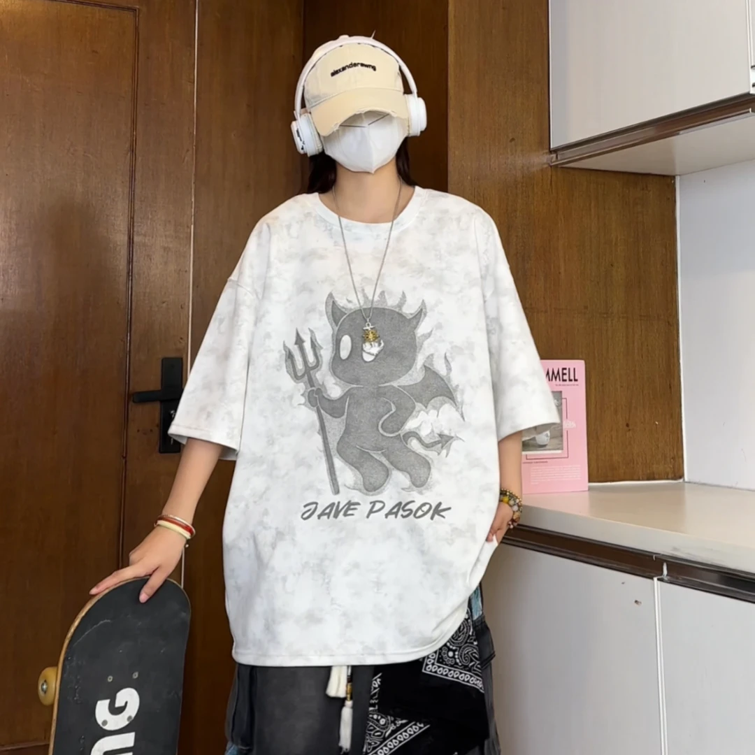 JAVE PASOK夏季雕花卡通动漫短袖T恤男百搭美式男女同款宽松半袖