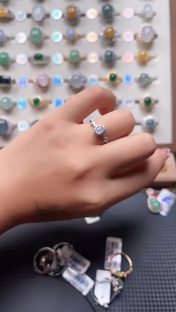 翡翠戒指银S925镶嵌天然翡翠s925银镶