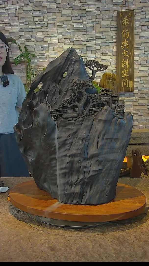 木木雕款黄楮木乌木阴沉木山水禅意摆件，43.68斤，52*22*63cm