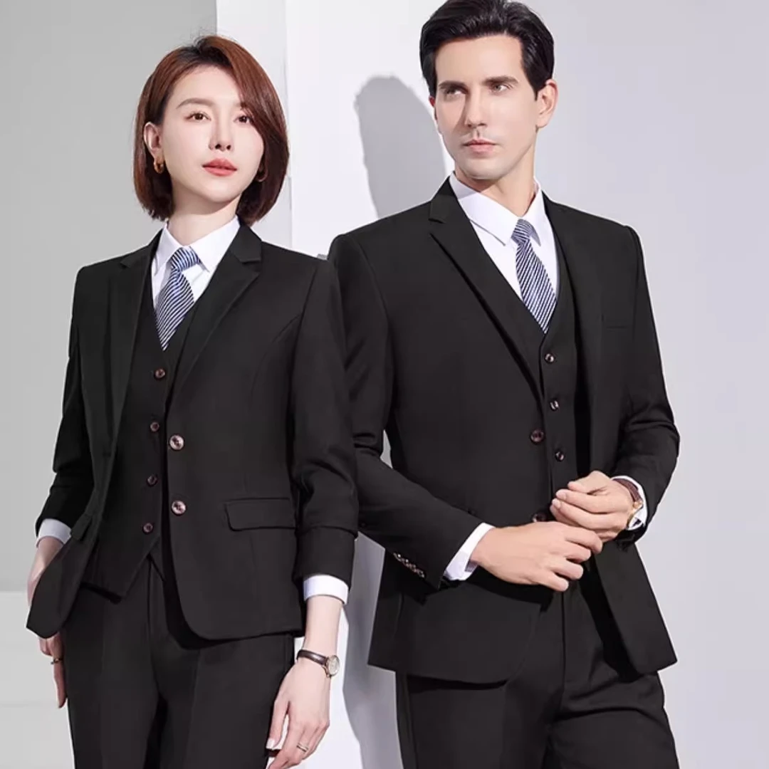 高档酒红色西装套装男女4S店商务企业正装主持人职业工作服气质
