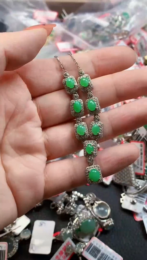 银S925镶嵌戒指翡翠天然A货缅甸翡翠