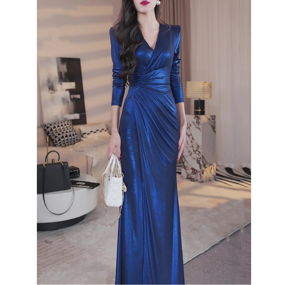 高档气质长袖连衣裙女2025春秋新款法式洋气收腰修身显瘦高贵长裙