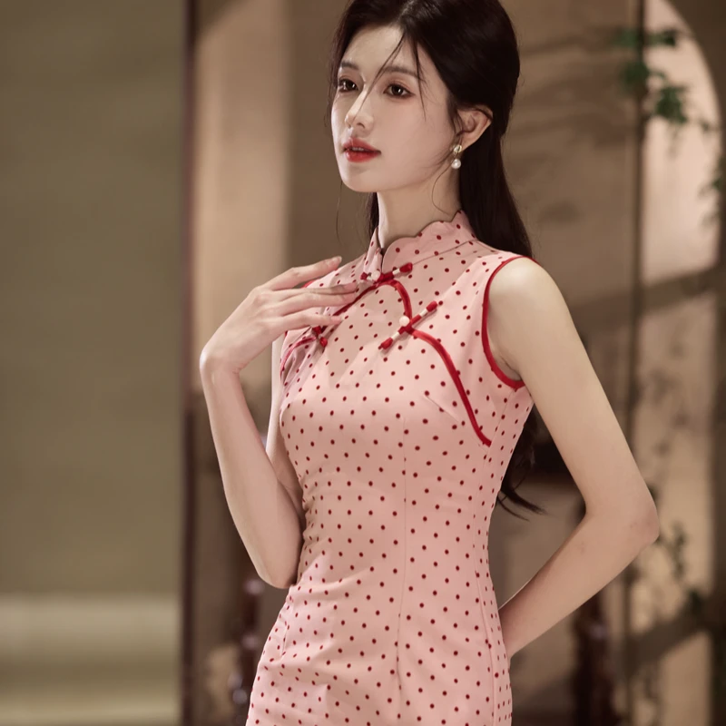 【风清余】2025春款新出炉新中式改良版国风小波点同款双色气质旗袍