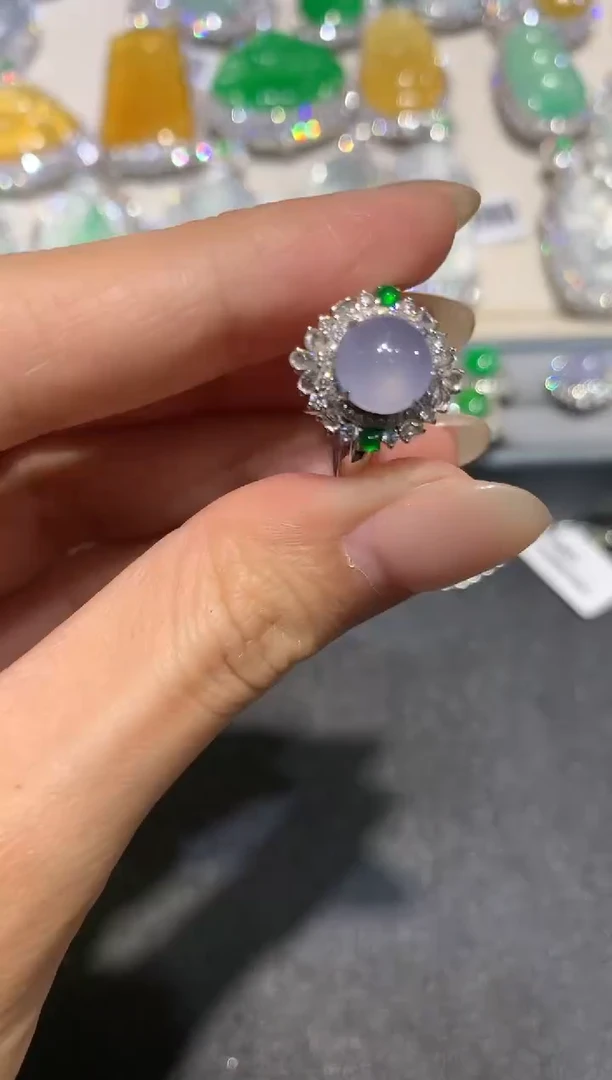 【闪购商品】翡翠戒指18K金镶嵌q447紫货有色差