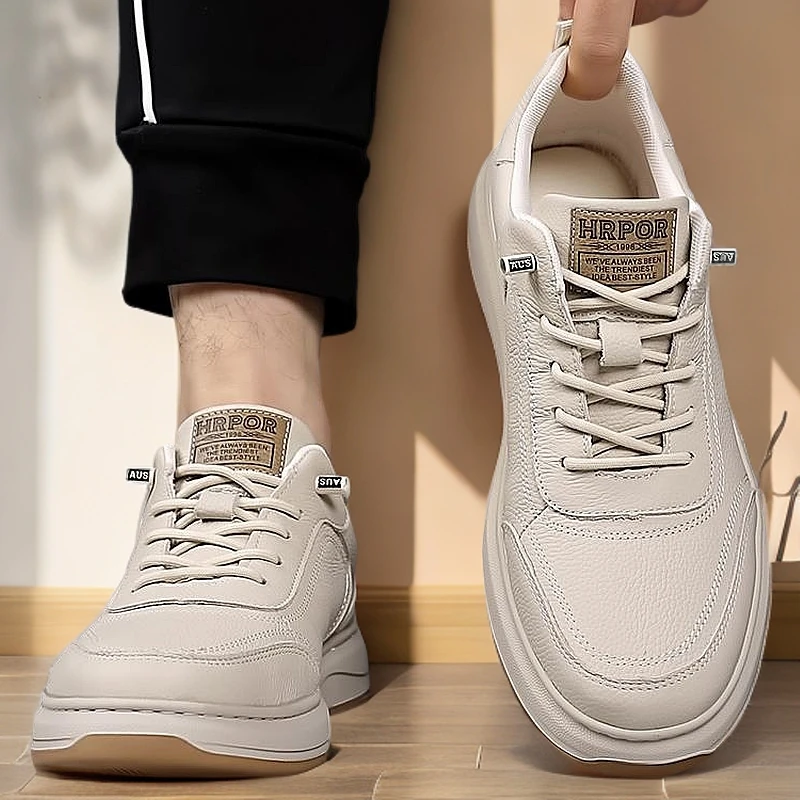 男鞋2025春季新款板鞋男款头层牛皮运动休闲鞋皮鞋透气小白鞋潮鞋
