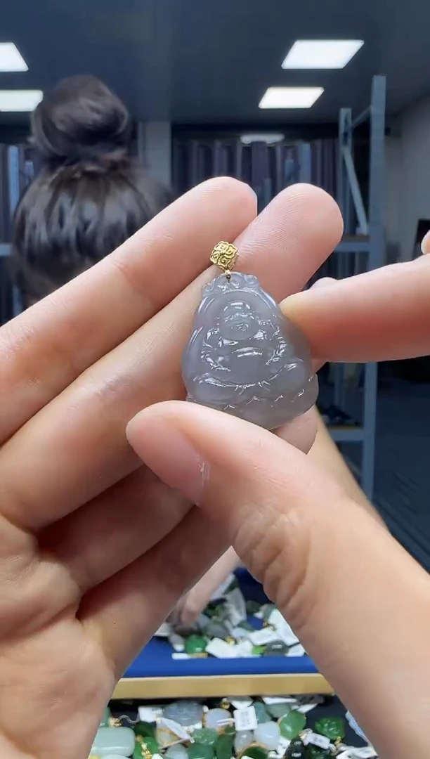 和田玉18K金镶嵌挂件1