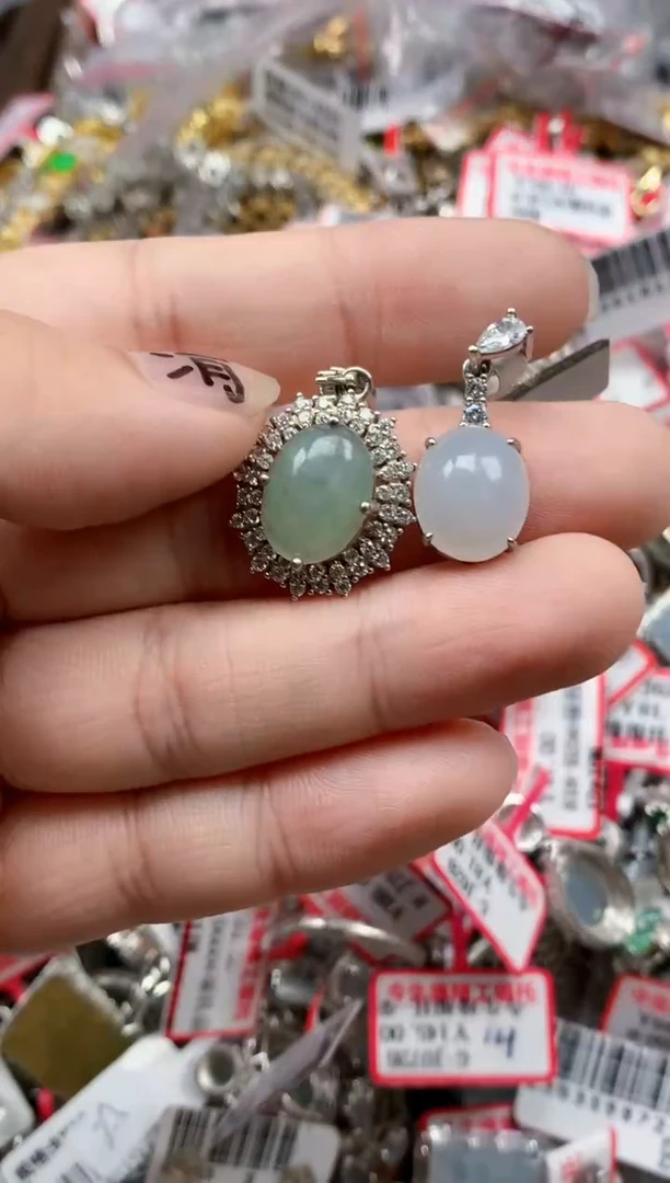 银S925镶嵌戒指翡翠天然A货缅甸翡翠